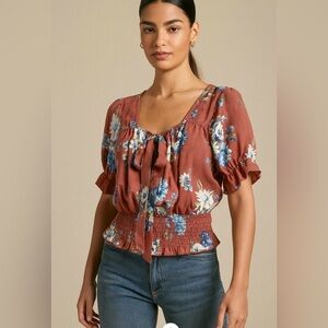 Free Kisses- Floral Blouse in Pink and Blue